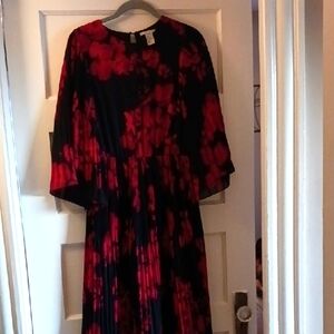 Elegant Red and Black Floral Dress